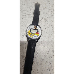 1980s Vintage Silver-tone Digital Mickey Mouse and Pluto Bradley Time Watch